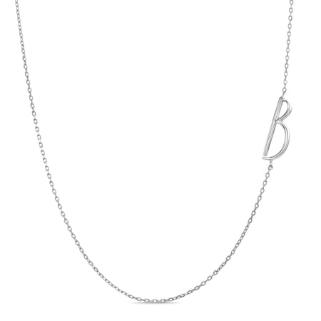 Rae Dunn asymmetrical initial necklace in rhodium plated brass