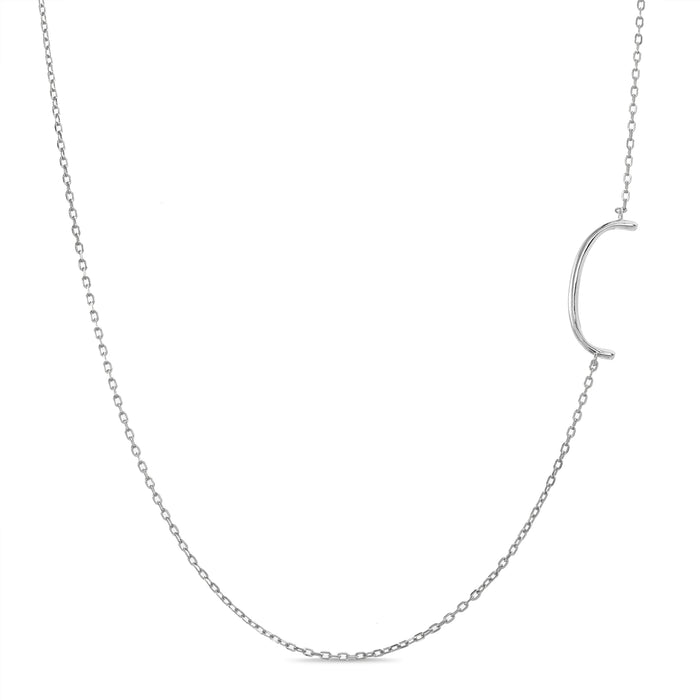 Rae Dunn asymmetrical initial necklace in rhodium plated brass