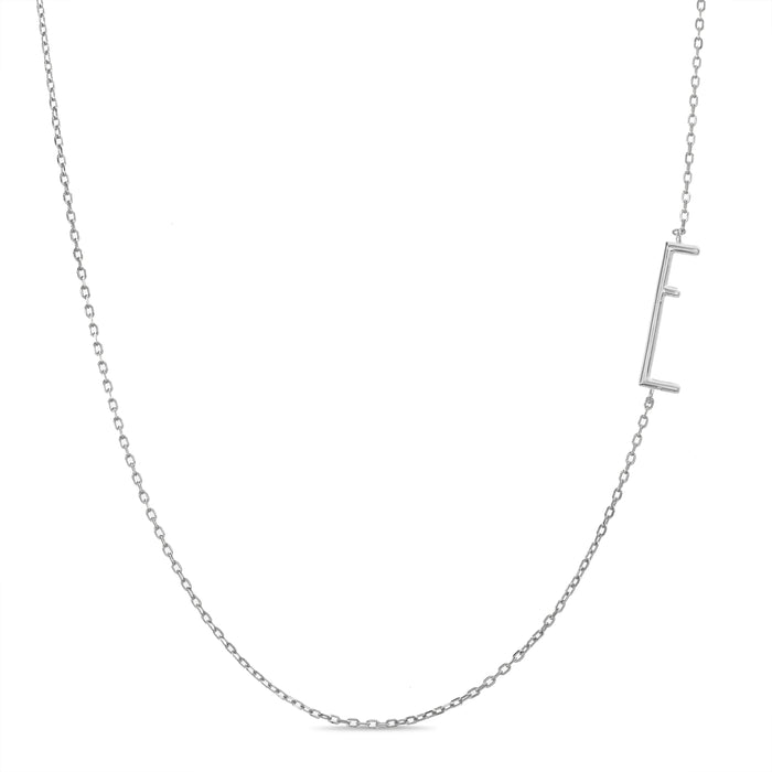 Rae Dunn asymmetrical initial necklace in rhodium plated brass