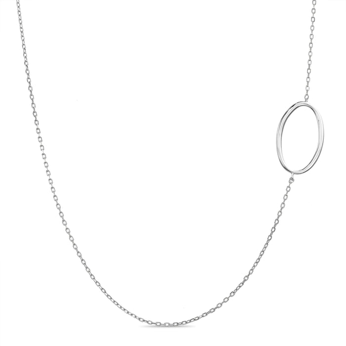 Rae Dunn asymmetrical initial necklace in rhodium plated brass