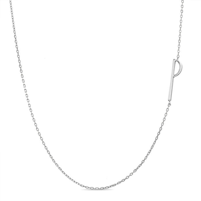 Rae Dunn asymmetrical initial necklace in rhodium plated brass