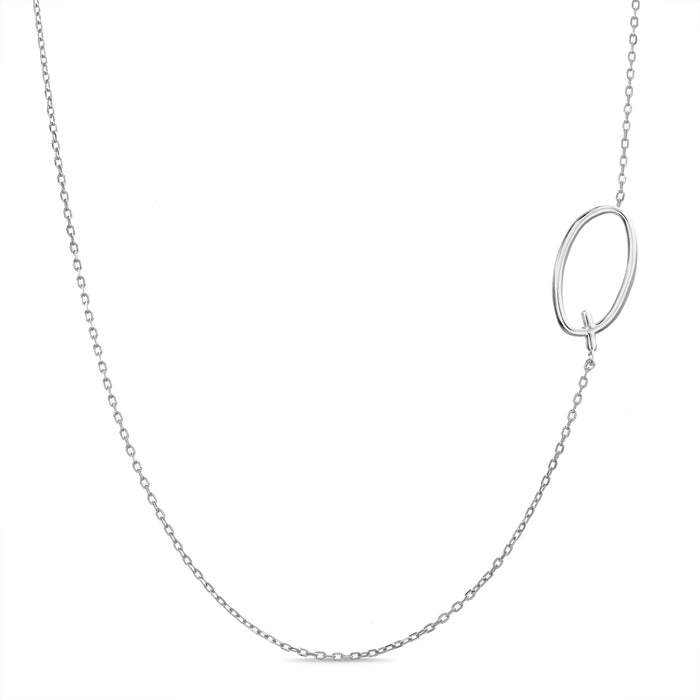 Rae Dunn asymmetrical initial necklace in rhodium plated brass