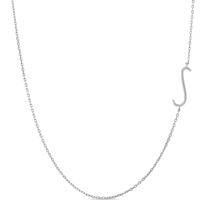 Rae Dunn asymmetrical initial necklace in rhodium plated brass