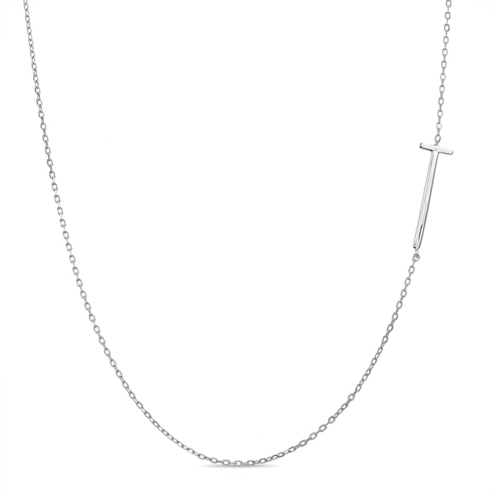 Rae Dunn asymmetrical initial necklace in rhodium plated brass