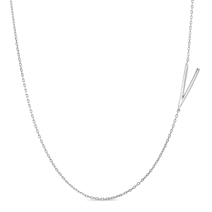 Rae Dunn asymmetrical initial necklace in rhodium plated brass