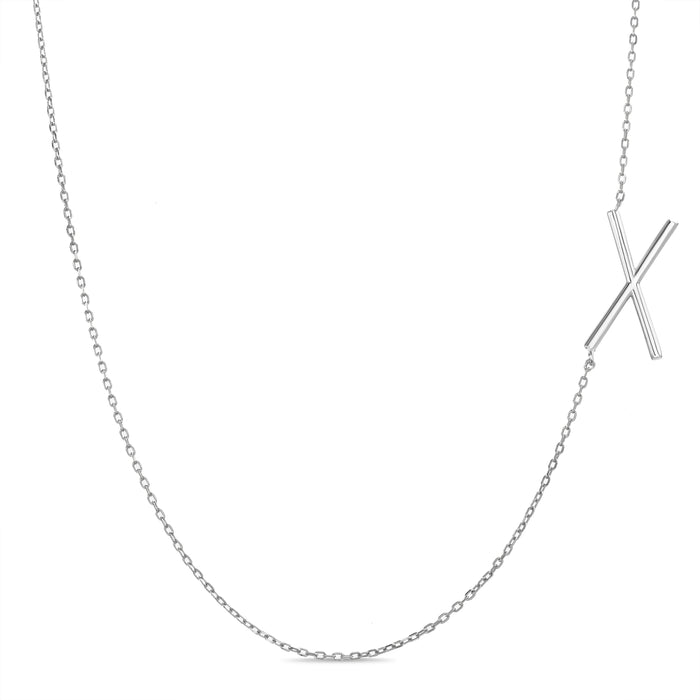 Rae Dunn asymmetrical initial necklace in rhodium plated brass