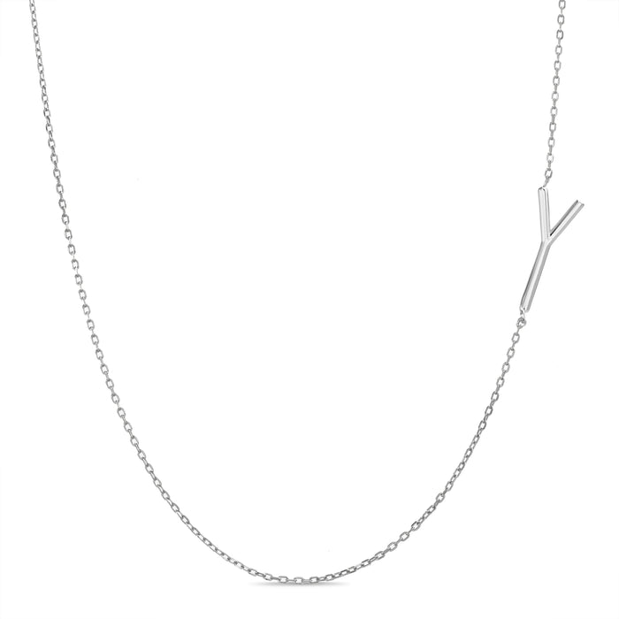 Rae Dunn asymmetrical initial necklace in rhodium plated brass