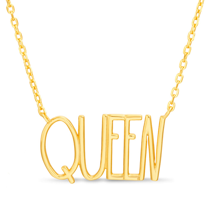 Rae Dunn QUEEN station necklace in yellow gold plated brass