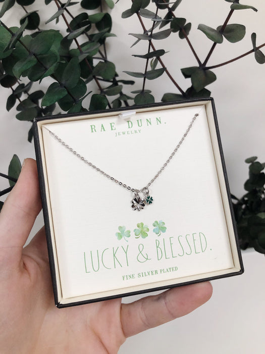 Rae Dunn shamrock clover necklace in fine silver plated