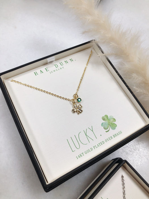 Rae Dunn shamrock clover necklace in gold plated brass