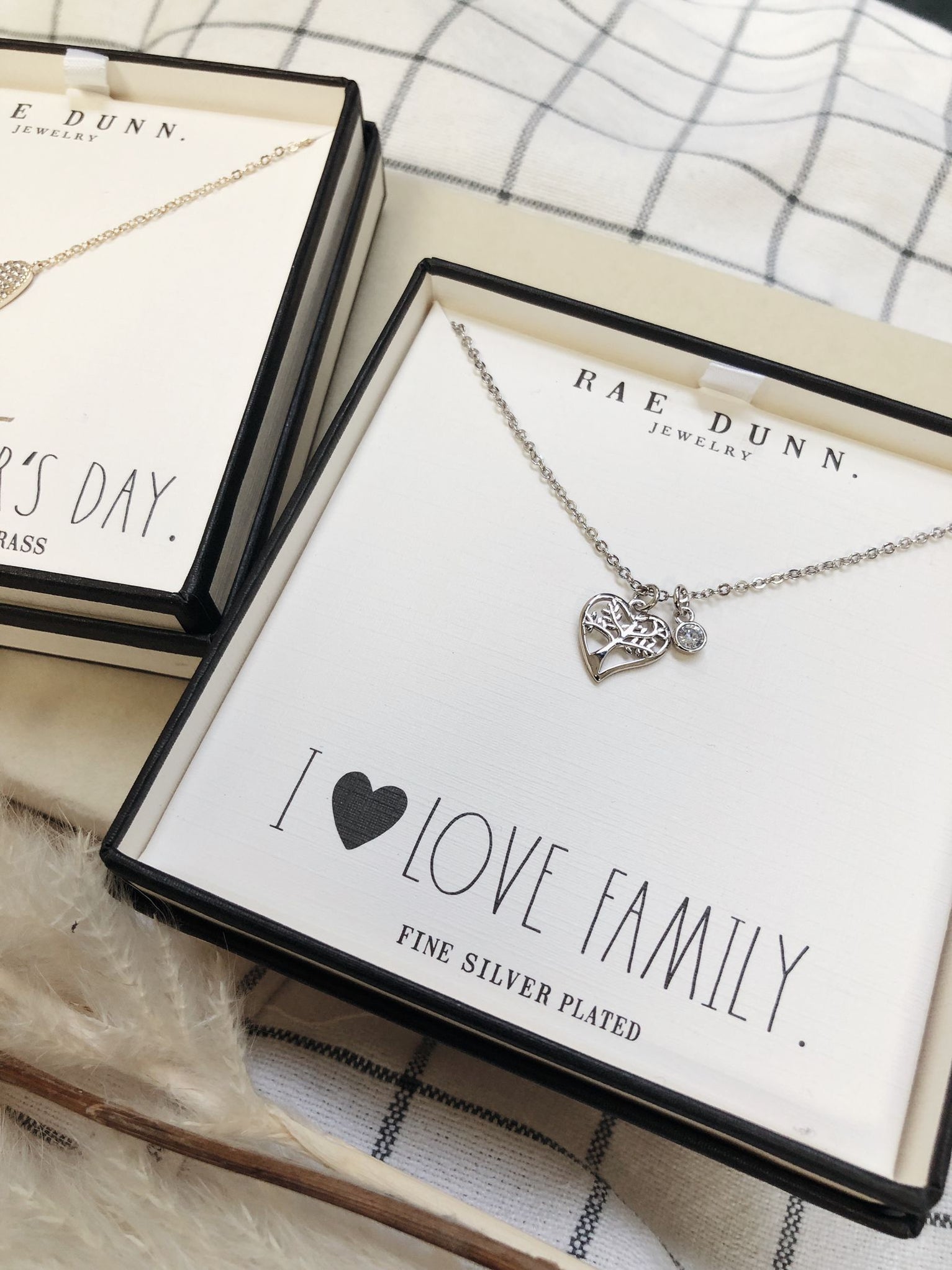 Rae Dunn family tree heart necklace in fine silver plated brass with c raedunnjewelry